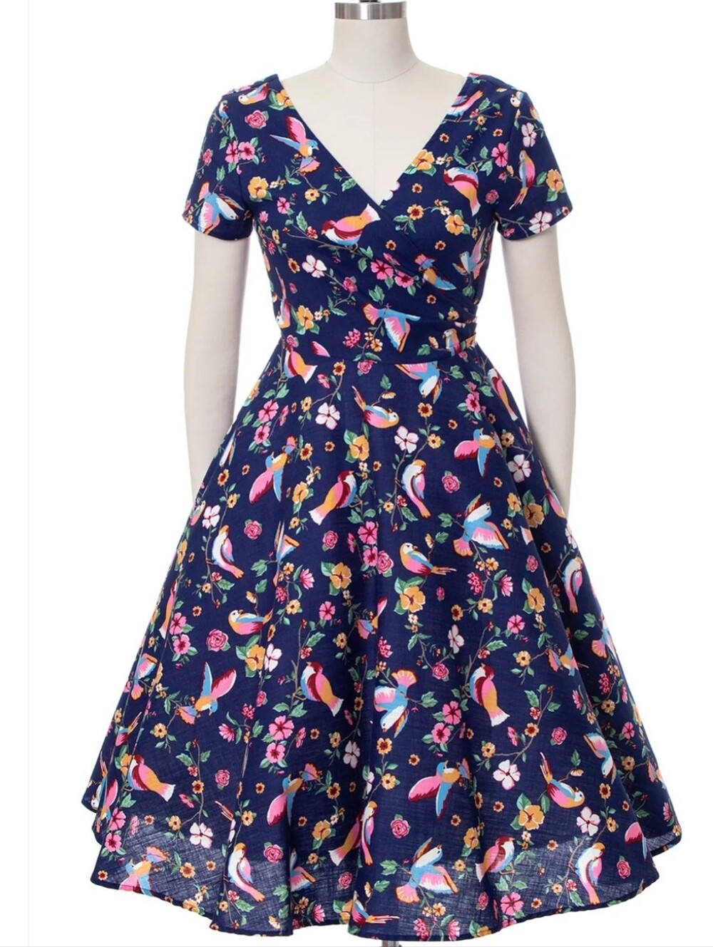 NWT Collectif Vintage Maria Charming Bird Swing Dress Size Large